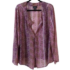 Lane Bryant Purple Metallic Floral Sheer Flowy Long Sleeve Blouse Plus 22/24